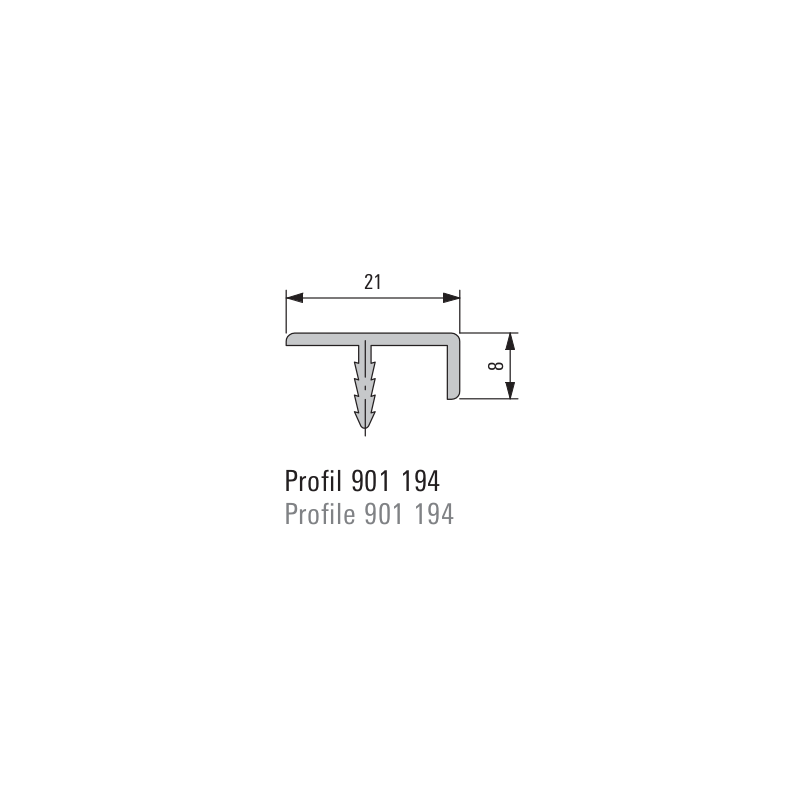 Perfil orla para portas SCHUCO 901194, alumínio anodizado, 901194, frente 8, A.21 x C.5000 mm