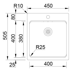 Lava louça RODI UNA 46, uma pia sem escorredor, inox polido, aplicação superior ou á face, 450 x 505, MOD.500 mm