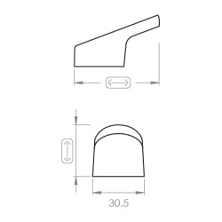 Puxador atual, redondo inclinado F83 G75, zamak níquel mate, 1 furo, E.30,5 x C.44 x A.30 mm