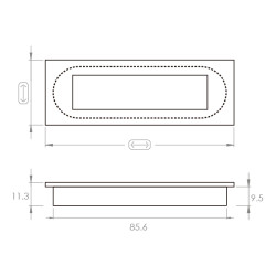 Puxador atual, concha rectangular embutir F83 J10, zamak níquel mate, 2 furos distância 76, C.85/92 x L.25/32 x A.9,5/11,3 mm