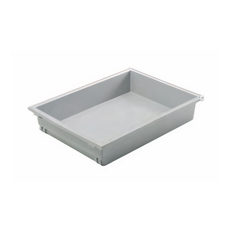 Gaveta plástica COMBI 480 INDAmatic, c/corrediça c/amortecedor + fixador frontal, cinza, suporta 15 kg, MOD.450 mm