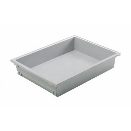 Gaveta plástica COMBI 480 INDAmatic, c/corrediça c/amortecedor + fixador frontal, cinza, suporta 15 kg, MOD.500 mm