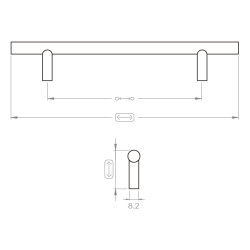 Puxador atual, asa barra redonda reta F83 C55.10, inox satinado, 2 furos distância 128, Ø.10/8,2 x C.188 x A.32 mm