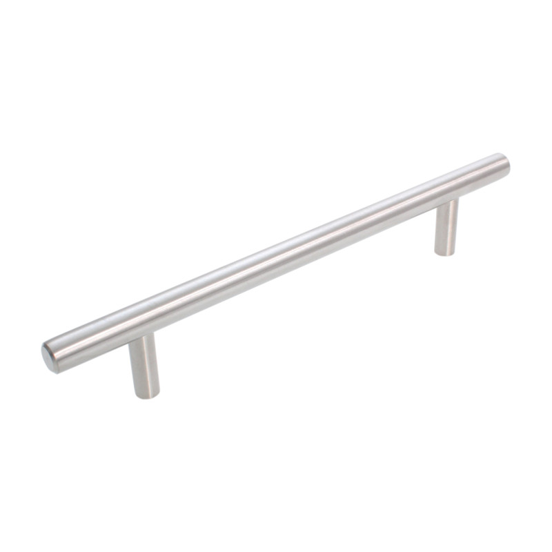 Puxador atual, asa barra redonda reta F83 C55.10, inox satinado, 2 furos distância 96, Ø.10/8,2 x C.156 x A.32 mm