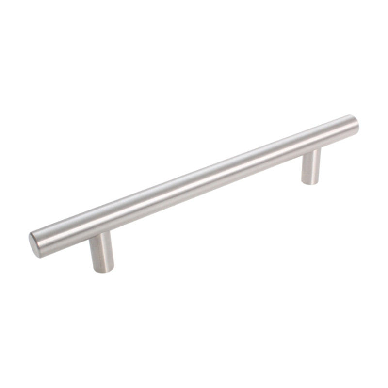 Puxador atual, asa barra redonda reta F83 C55.12, inox satinado, 2 furos distância 128, Ø.12/9,8 x C.188 x A.32 mm