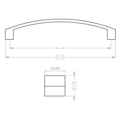 Puxador atual, asa ponte F83 K75, zamak satinado, 2 furos distância 224, E.24,8 x C.234 x A.24 mm