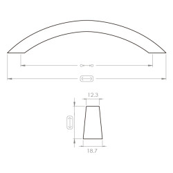 Puxador atual, asa ponte F83 M44, zamak satinado, 2 furos distância 128, E.18,7/12,3 x C.152 x A.30 mm