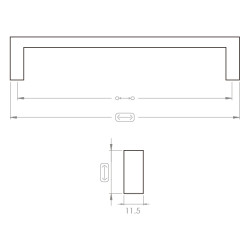 Puxador atual, asa rectangular meia cana F83 J57, zamak satinado, 2 furos distância 192, E.11,5 x C.198 x A.24 mm