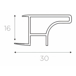 Perfil/calha superior puxador gola R 752.16.4000.06, p/fita LED, alumínio lacado branco 9003, p/placa 16, L.30 x 4000 mm