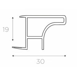 Perfil/calha superior puxador gola R 752.16.4000.06, p/fita LED, alumínio lacado branco 9003, p/placa 16, L.30 x 4000 mm