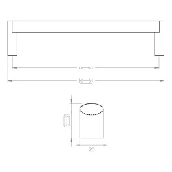 Puxador clássico, asa barra oval F83 L95, inox satinado, 2 furos distância 96, E.20 x C.102 x A.30 mm