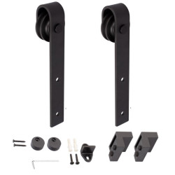 Kit p/porta de correr suspensa STRONG Barnio Simple, ferro preto mate, suporta 80 kg, Ø.69 mm (ver acessórios)