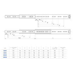 Corrediça telescópica de esferas de gaveta STRONG StrongBall S5 92042, extração total, 110 kg, A.57,7 x C.900 mm
