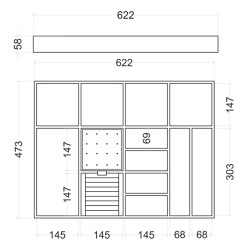 Porta jóias p/roupeiro STRONG StrongIn, MDF revestido a couro artificial antracite, L.622 x A.58 x P.473 MOD.700 mm