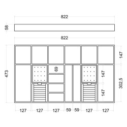 Porta jóias p/roupeiro STRONG StrongIn, MDF revestido a couro artificial antracite, L.822 x A.58 x P.473 MOD.900 mm