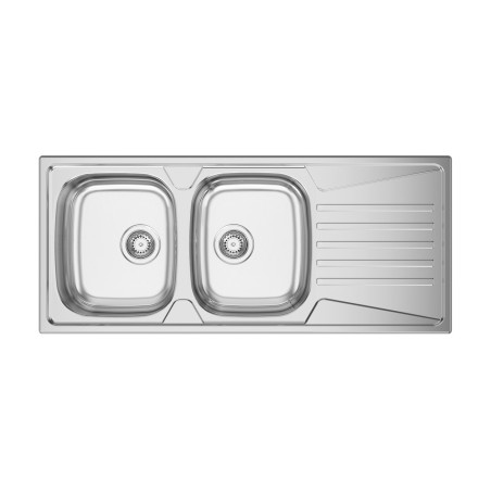 Lava louça RODI KERAN 116, duas pias laterais com escorredor reversível, inox polido, encastrar, 1160 x 500, MOD.800 mm