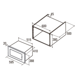 Micro-ondas de encastre CATA MC 25 D, inox, 25 lts, 5 níveis de potência até 900W, prato giratório Ø.315 mm, 60 cm
