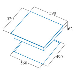 Placa de indução de encastrar com 4 bicos CATA IBG 6304 BK, vidro preto, 7,2kW, P.520 x L.590 mm, 59 cm