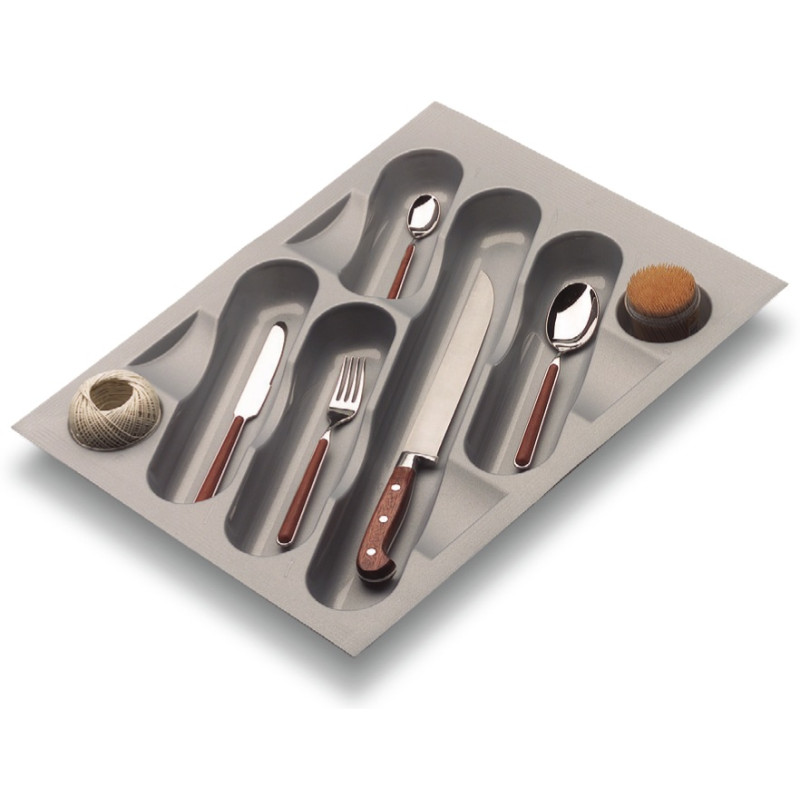Porta talheres p/gaveta Gollinucci 740, plástico cinza metalizado mate, A.43 x L.350-390 x P.431-490, MOD.450 mm