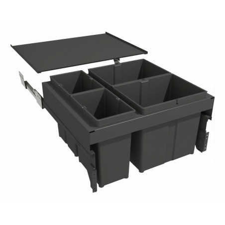 Balde lixo p/cozinha Gollinucci 580EVN460A, extracção total c/amort., plást. cinza, 2 x 29 + 2 x 8 lt, P.502 x A.485, MOD.600 mm