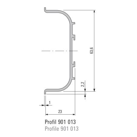 Puxador atual perfil, horizontal C SCHUCO 901013, alumínio preto mate, P.23 x A.63,6 x C.5000 mm