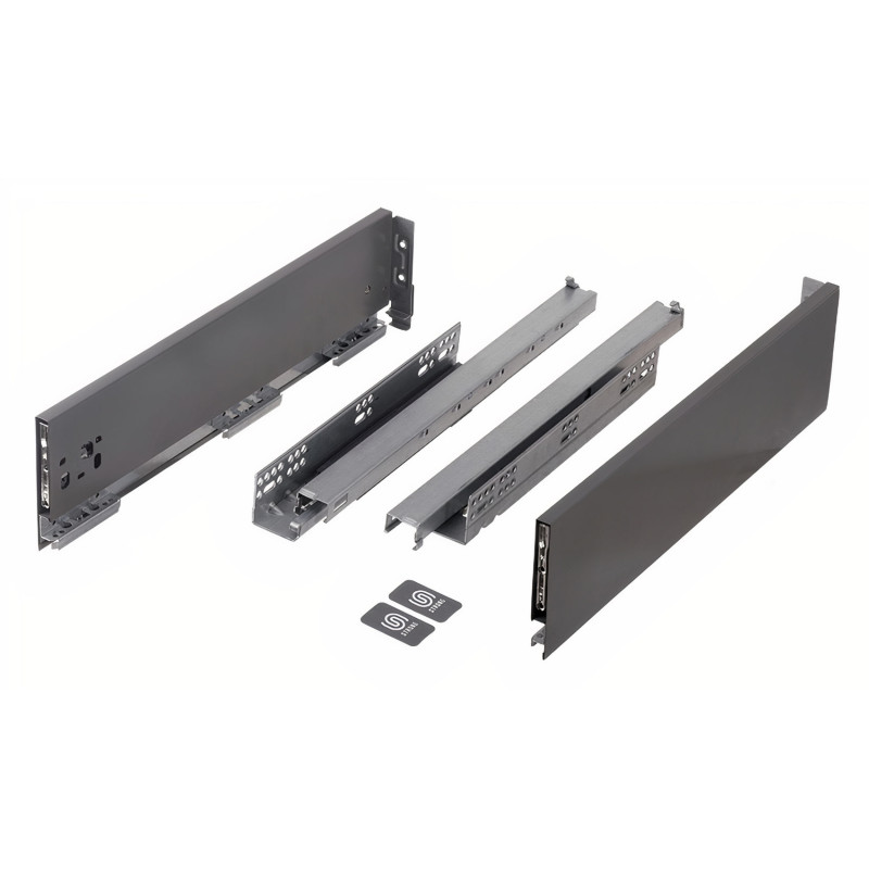 Kit gaveta c/amortecedor STRONG StrongMax slim/fina, silenciosa, extração total, 40 kg, antracite, E.16, A.121 x C.600 mm