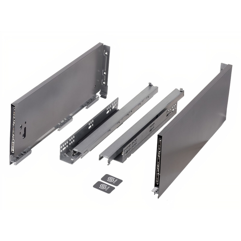 Kit gaveta c/amortecedor STRONG StrongMax slim/fina, silenciosa, extração total, 40 kg, antracite, E.16, A.185 x C.600 mm