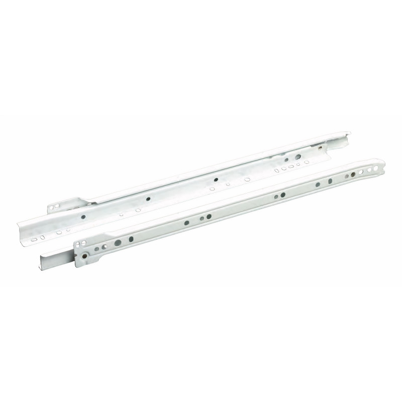 Corrediça de gaveta c/roda de nylon MADE IN ITALY F755, extração parcial c/self close, aço branco, C.500 mm