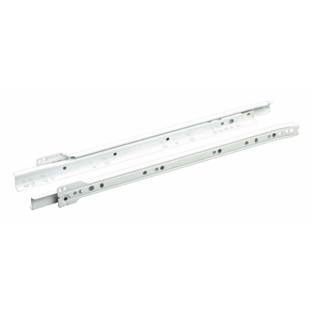 Corrediça de gaveta c/roda de nylon MADE IN ITALY F755, extração parcial c/self close, aço branco, C.500 mm