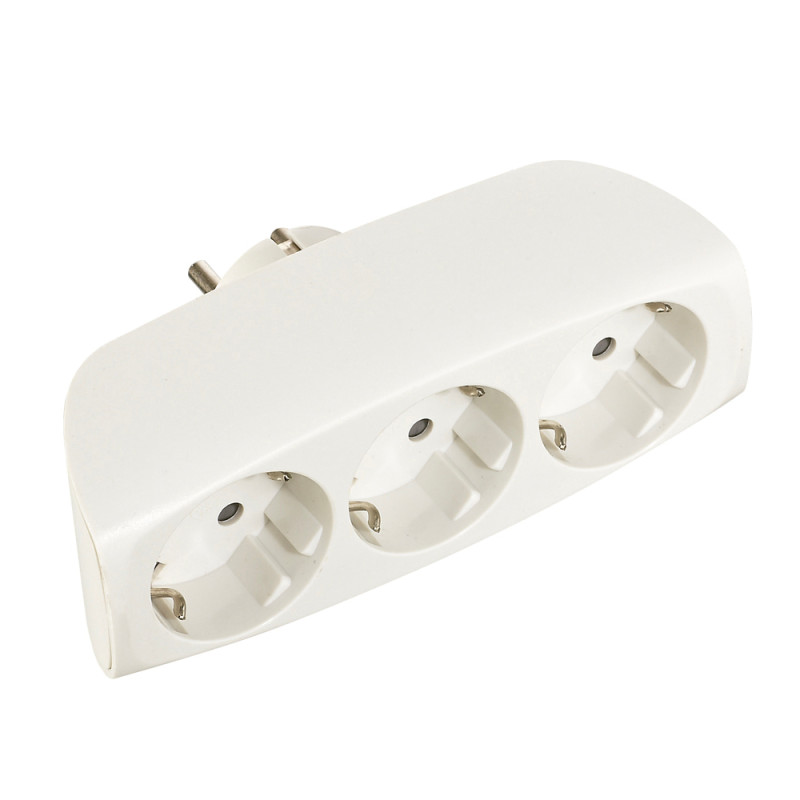 Ficha tripla lateral R40043, schuko, 16A 250V T/TL 2400W 4,8 mm, branca