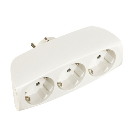 Ficha tripla lateral R40043, schuko, 16A 250V T/TL 2400W 4,8 mm, branca