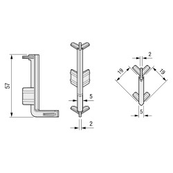 Puxador atual perfil, canto exterior p/perfil gola L Monza, plástico branco mate, A.57 mm