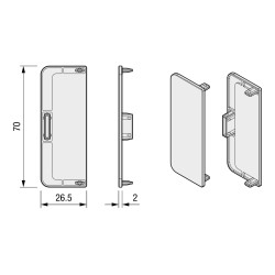 Puxador atual perfil, jogo 2 tampas (direita + esquerda) p/perfil gola C Monza, plástico branco mate, P.26,5 x A.70 mm