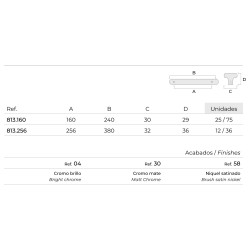 Puxador atual, asa ponte SCH 813.256.30, zamak níquel cromado mate, 2 furos distância 256, L.32 x A.36 x C.380 mm