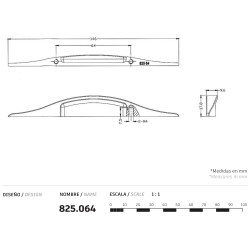Puxador atual, asa ponte SCH 825.256.08, zamak lacado preto, 2 furos distância 256, L.20 x A.11 x C.446 mm
