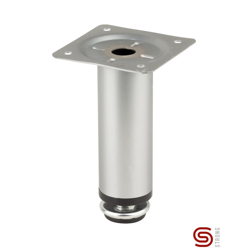 Pé para mobiliário/móveis com afinação STRONG StrongLegs FS014, metal cromado mate, base 59 x 59, corpo Ø.30, A.100/113 mm