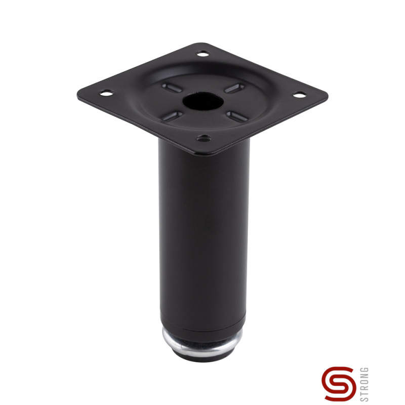 Pé para mobiliário/móveis com afinação STRONG StrongLegs FS014, metal preto mate, base 59 x 59, corpo Ø.30, A.100/113 mm