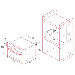 Micro-ondas multifunção de encastre NODOR NorChef MW 4800 DB, 8 funções, vidro preto, 220/240V 50/60Hz, 50ºC-225ºC, 40 lt, 60 cm