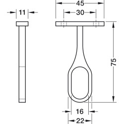 Suporte central p/varão oval de roupeiro HAFELE 802.07.210, Liga de zinco cromado, L.11 x A.75 x P.45 mm