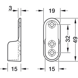 Suporte lateral p/varão oval de roupeiro HAFELE 803.25.260, Liga de zinco cromado, L.15 x A.49 x P.19 mm