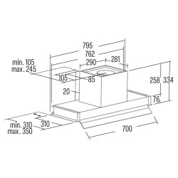 Exaustor de encastre CATA CORONA X 80, inox, CE.A 283W, 1 tira LED, som 50-65dB, fluxo ar 4 velocidades 340-850m3/h, 80 cm