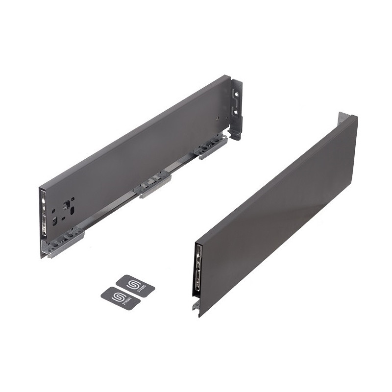 Lateral de gaveta STRONG StrongMax slim/fina, esquerda + direita, antracite, E.16, A.121 x C.650 mm (juntar corrediça)