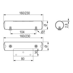 Pé/base para sofá STRONG StrongLegs FS007, metal cromado, base 80 x 30 x E.2,8, Ø.35 x C.160 mm