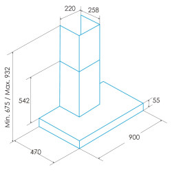 Exaustor chaminé de parede EDESA ECB-9411 X, inox, CE.C 106W, LED, som 50-62dB, fluxo ar 210-400m3/h, 90 cm