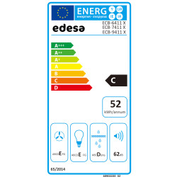 Exaustor chaminé de parede EDESA ECB-9411 X, inox, CE.C 106W, LED, som 50-62dB, fluxo ar 210-400m3/h, 90 cm