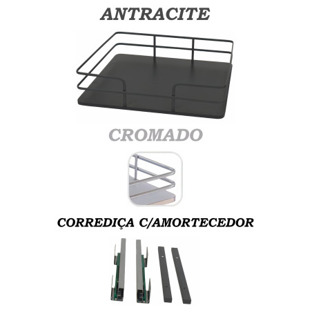 Cesto gaveta c/frente c/amortecedor p/despenseiro H4714, cromado, L.565 x P.455 x A.165, MOD.600 mm