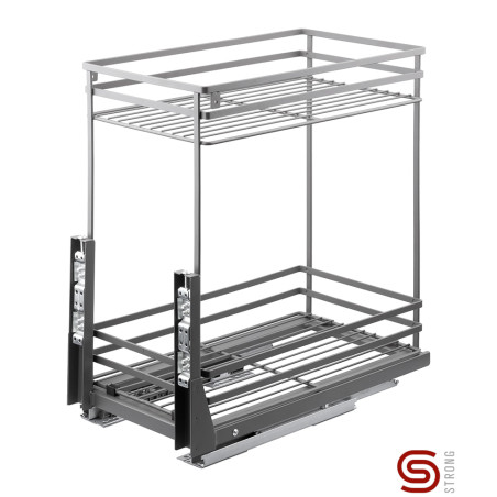 Cesto duplo fixação ao fundo c/amortecedor STRONG StrongWire, 2 prateleiras cinza escuro, L.260 x P.455 x A.490, MOD.300 mm