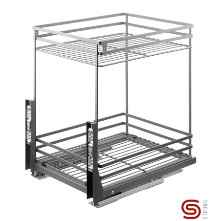 Cesto duplo fixação ao fundo c/amortecedor STRONG StrongWire, 2 prateleiras cinza escuro, L.360 x P.455 x A.490, MOD.400 mm