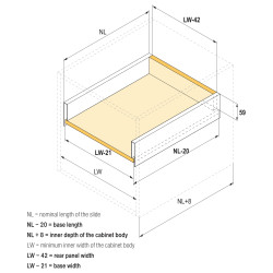 Kit gaveta c/amortecedor STRONG StrongMax slim/fina, silenciosa, extração total, 40 kg, antracite, E.16, A.89 x C.300 mm