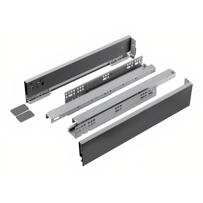Kit gaveta c/amortecedor STRONG StrongMax slim/fina, silenciosa, extração total, 40 kg, antracite, E.16, A.89 x C.300 mm
